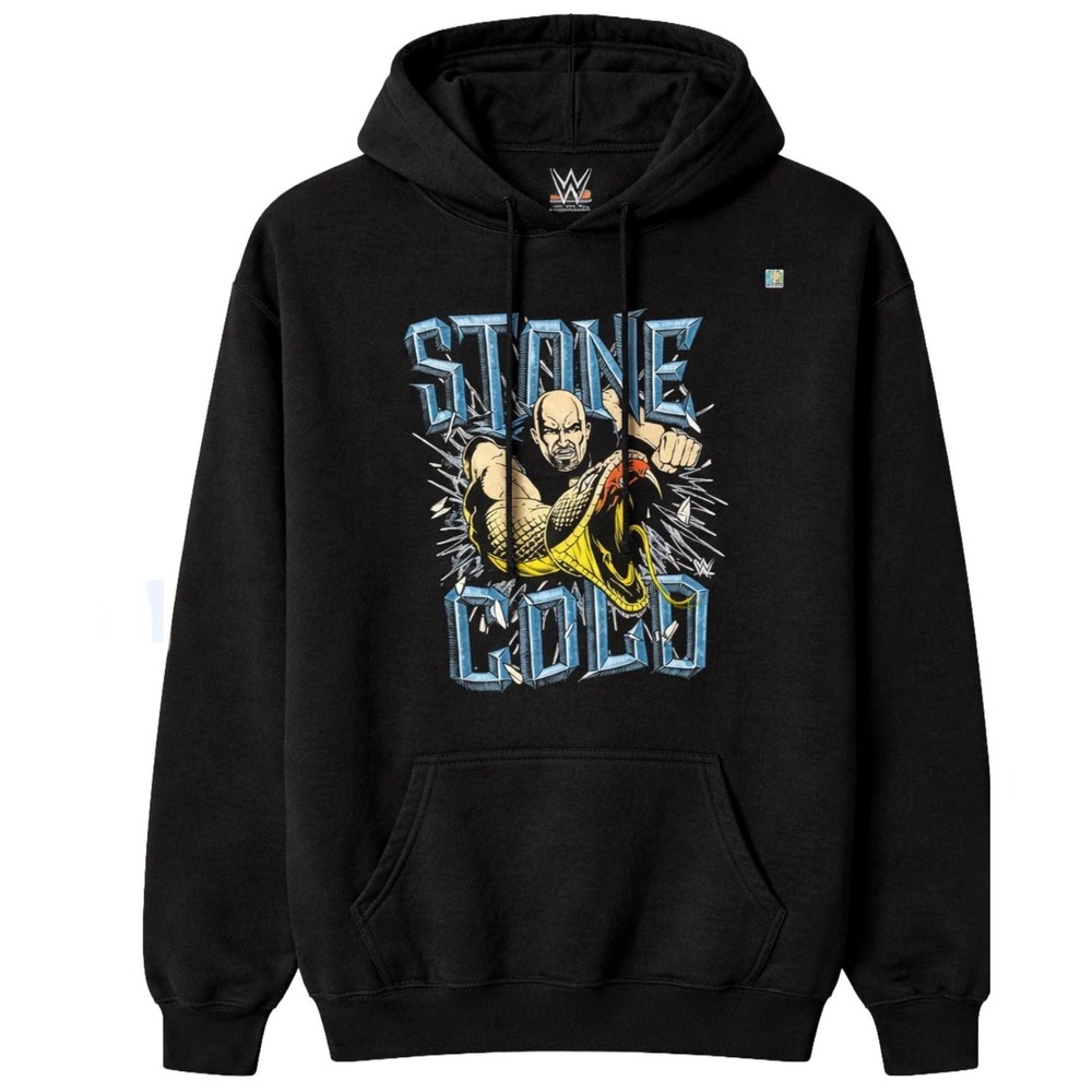 WWE Stone Cold Steve Austin Black Graphic Print Hoodie Large Men's Pullover